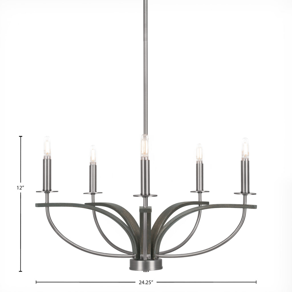 Monterey Five Light Chandelier in Graphite & Painted Distressed Wood-look Metal