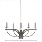 Monterey Five Light Chandelier in Graphite & Painted Distressed Wood-look Metal