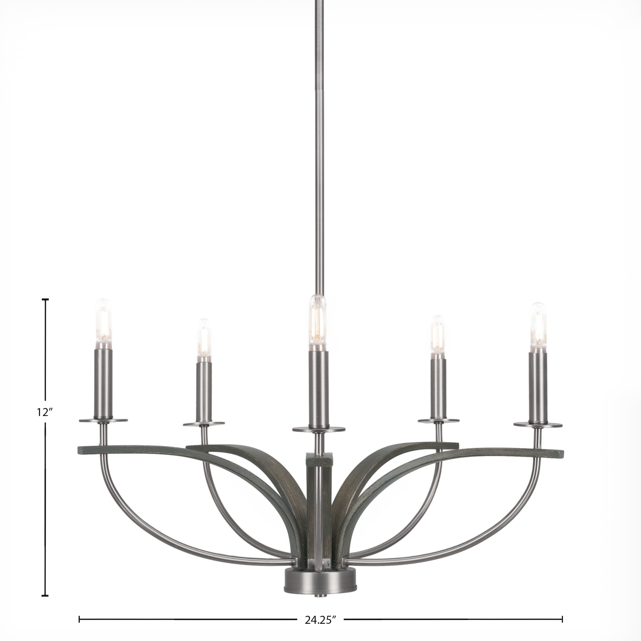 Monterey Five Light Chandelier in Graphite & Painted Distressed Wood-look Metal