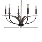 Monterey Five Light Chandelier in Matte Black & Painted Distressed Wood-look Metal