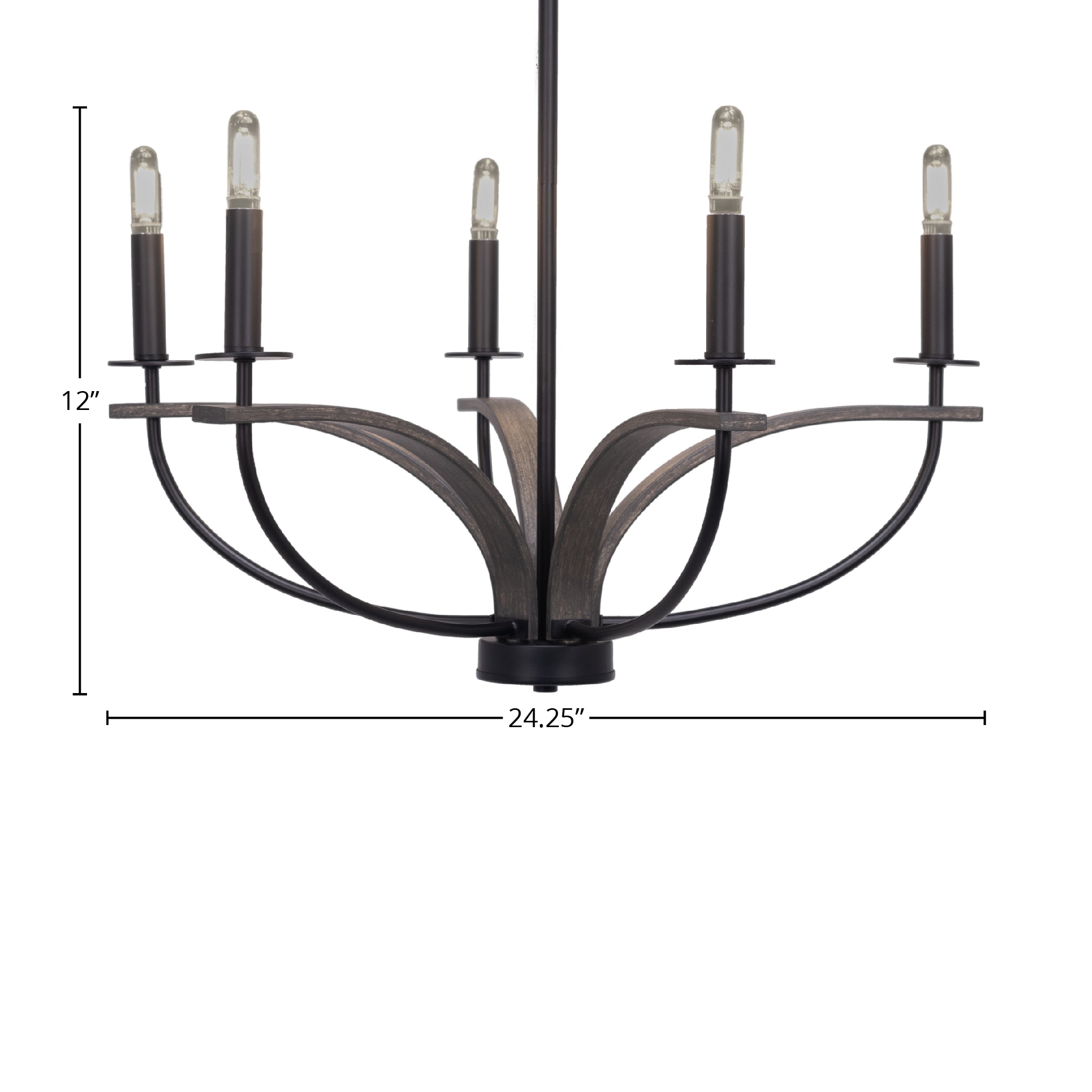 Monterey Five Light Chandelier in Matte Black & Painted Distressed Wood-look Metal