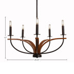 Monterey Five Light Chandelier in Matte Black & Painted Wood-look Metal