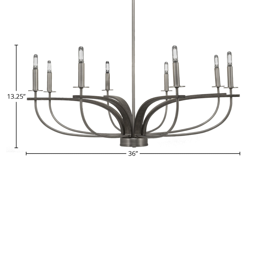 Monterey Eight Light Chandelier in Graphite & Painted Distressed Wood-look Metal