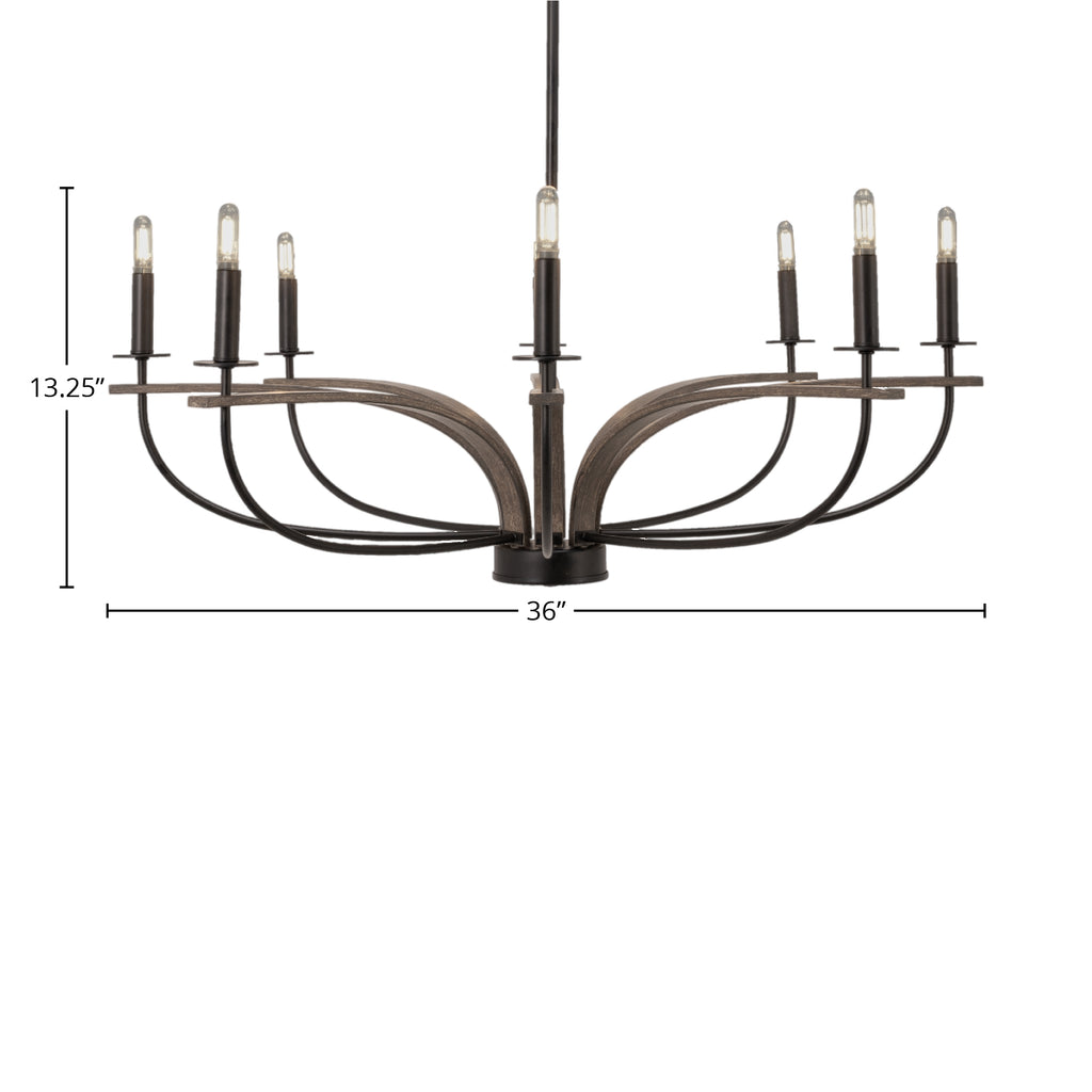 Monterey Eight Light Chandelier in Matte Black & Painted Distressed Wood-look Metal