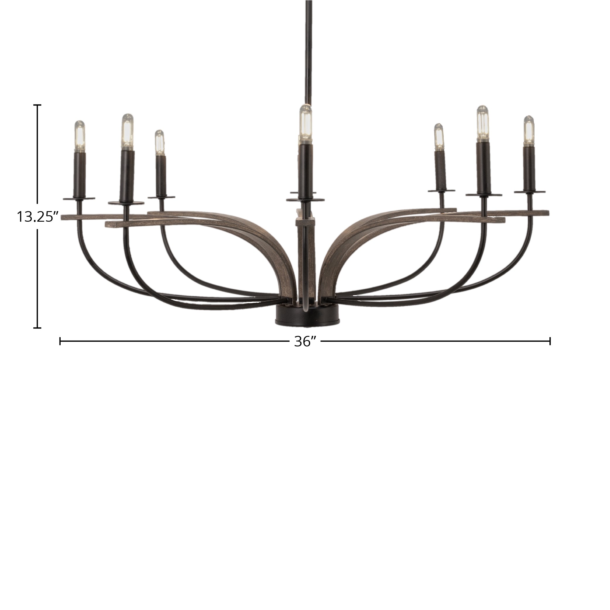 Monterey Eight Light Chandelier in Matte Black & Painted Distressed Wood-look Metal