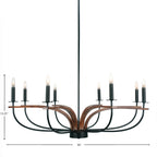 Monterey Eight Light Chandelier in Matte Black & Painted Wood-look Metal