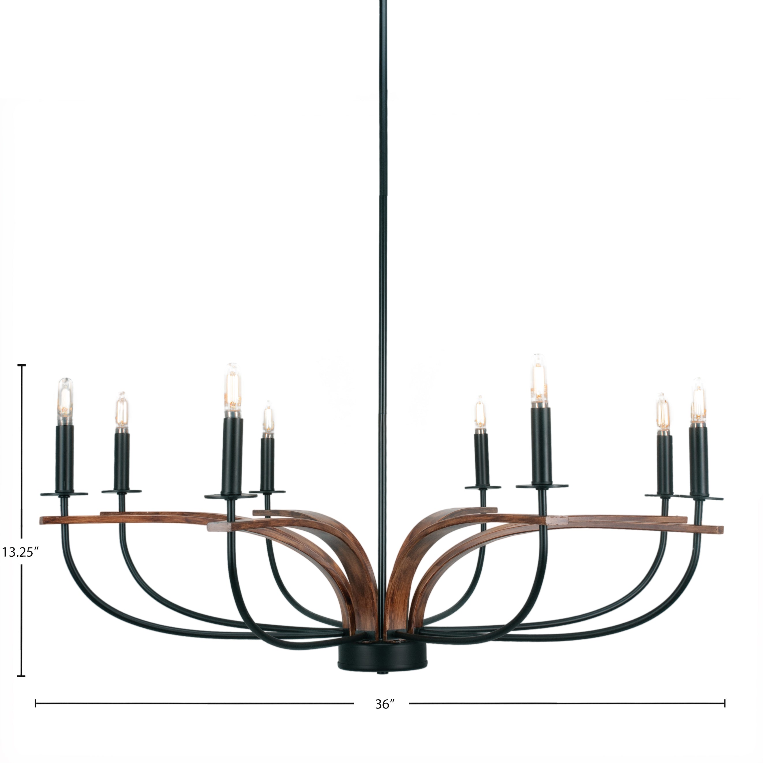 Monterey Eight Light Chandelier in Matte Black & Painted Wood-look Metal