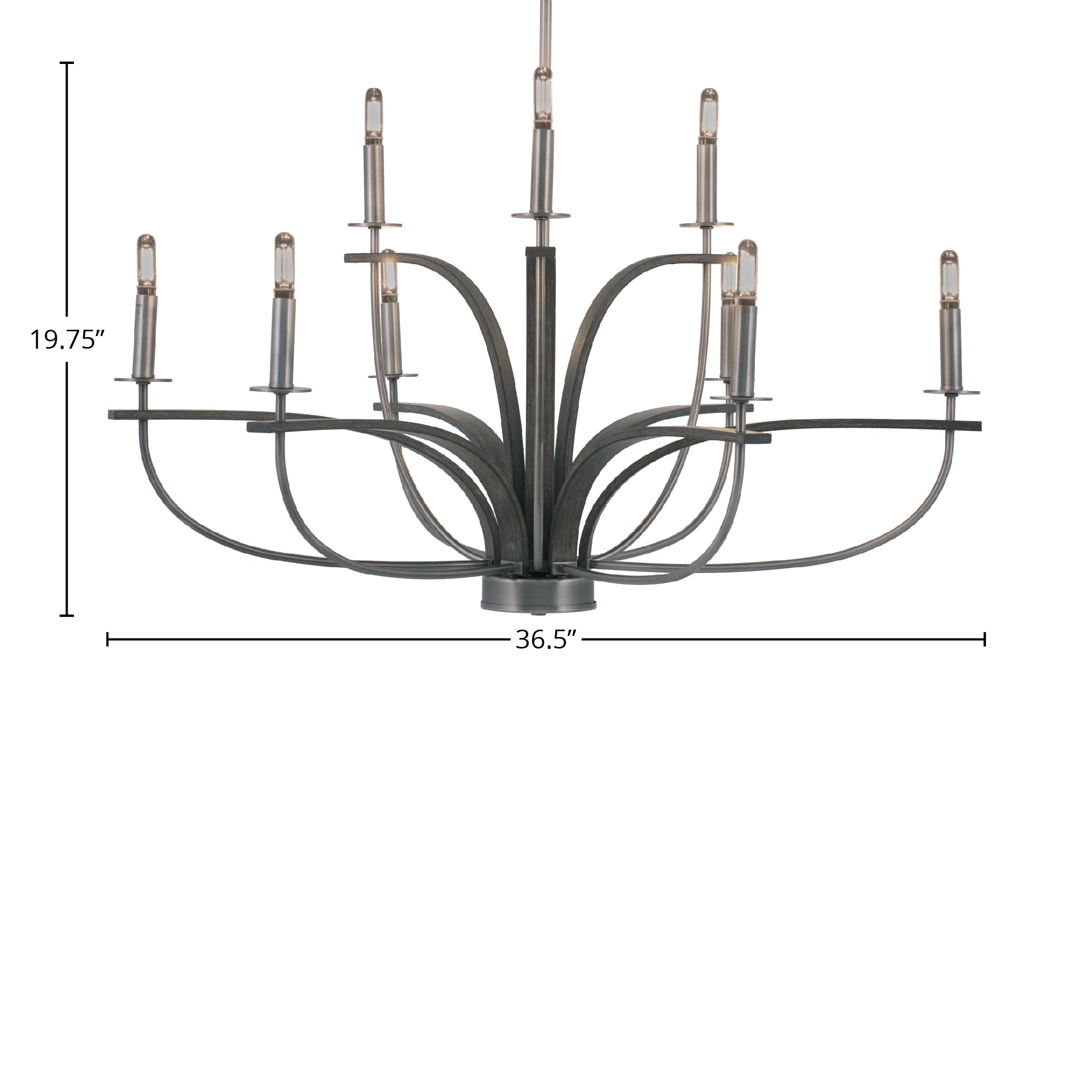 Monterey Nine Light Chandelier in Graphite & Painted Distressed Wood-look Metal