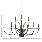 Monterey Nine Light Chandelier in Matte Black & Painted Distressed Wood-look Metal