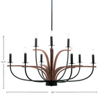Monterey Nine Light Chandelier in Matte Black & Painted Wood-look Metal