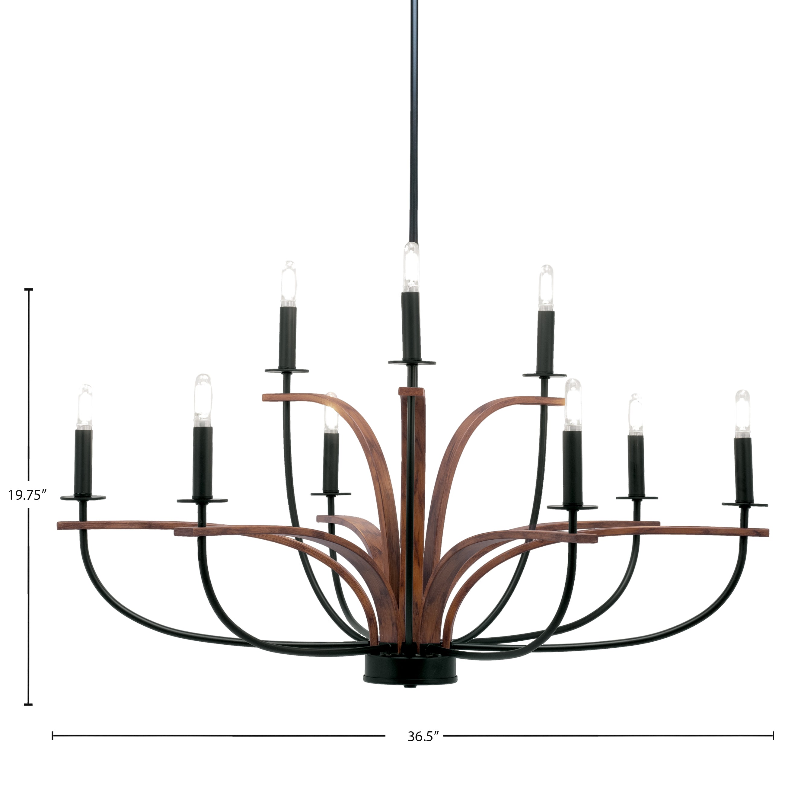 Monterey Nine Light Chandelier in Matte Black & Painted Wood-look Metal
