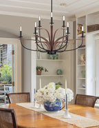 Monterey Nine Light Chandelier in Matte Black & Painted Wood-look Metal