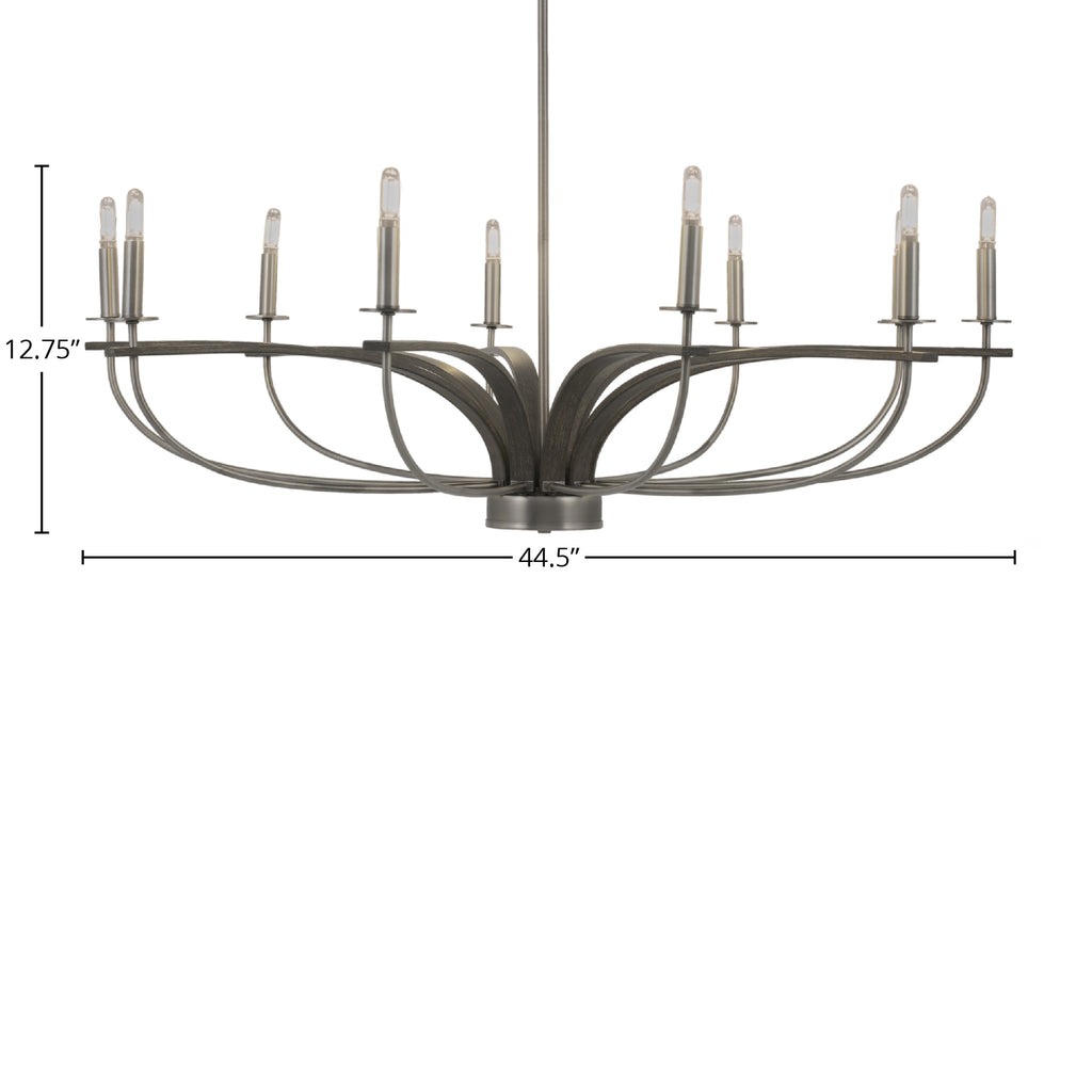 Monterey Ten Light Chandelier in Graphite & Painted Distressed Wood-look Metal