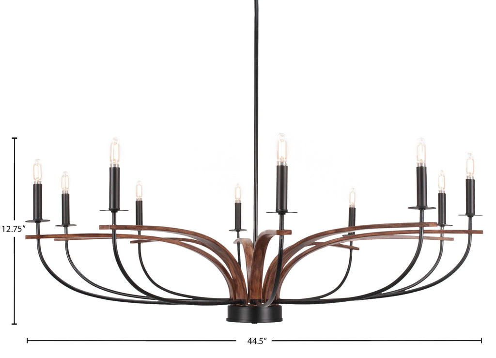 Monterey Ten Light Chandelier in Matte Black & Painted Wood-look Metal