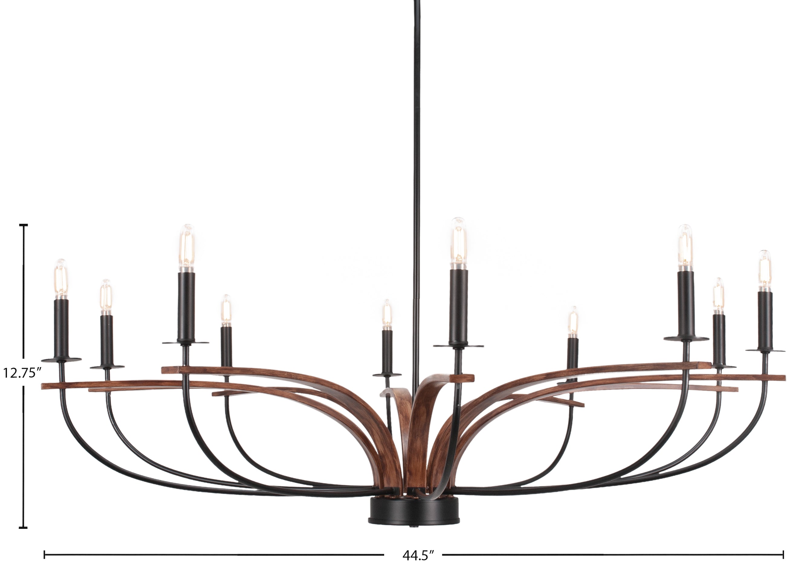 Monterey Ten Light Chandelier in Matte Black & Painted Wood-look Metal