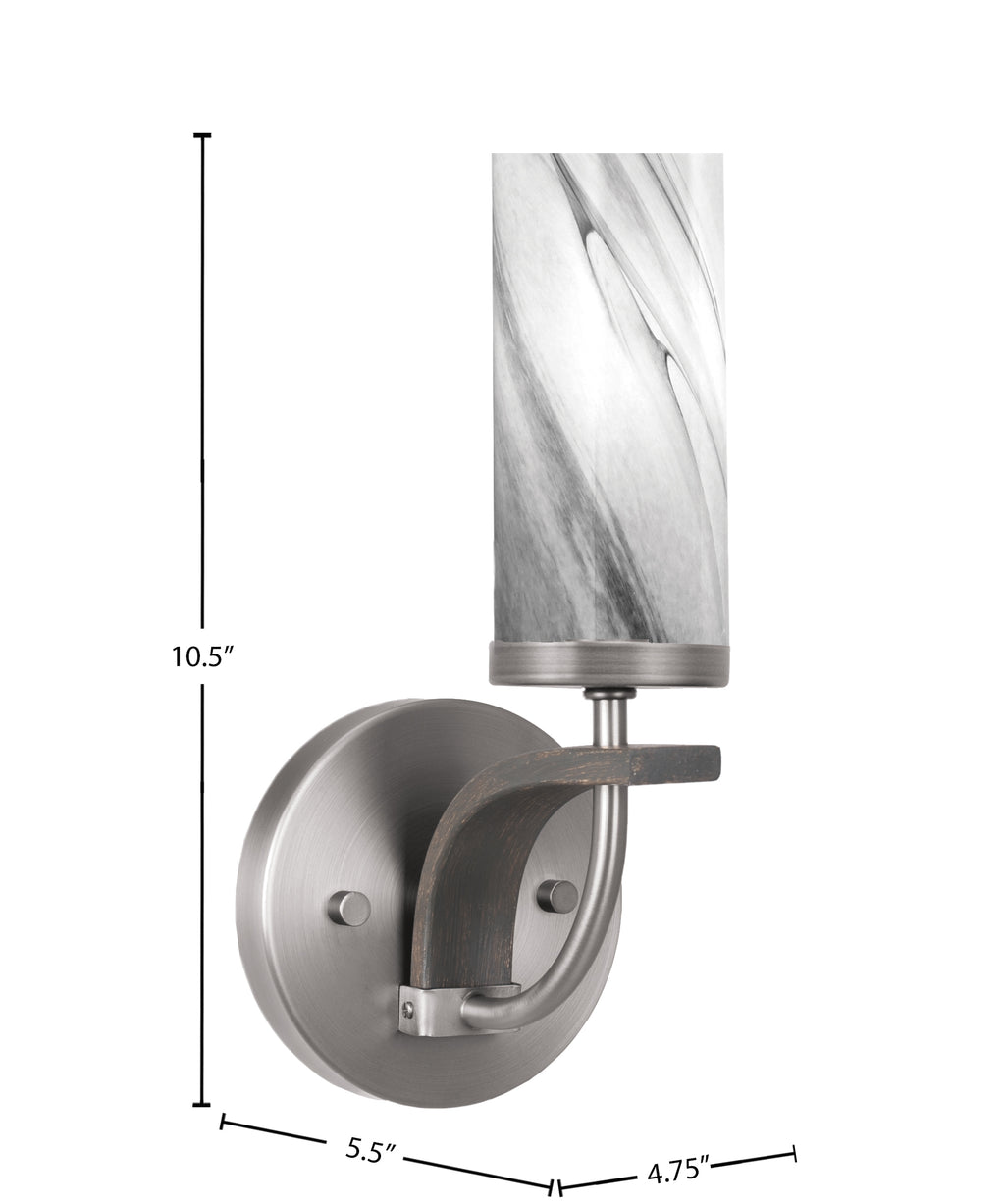 Monterey One Light Wall Sconce in Graphite & Painted Distressed Wood-look Metal with 2.5" Onyx Swirl Shade