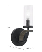 Monterey One Light Wall Sconce in Matte Black & Painted Distressed Wood-look Metal with 2.5" Clear Bubble Shade