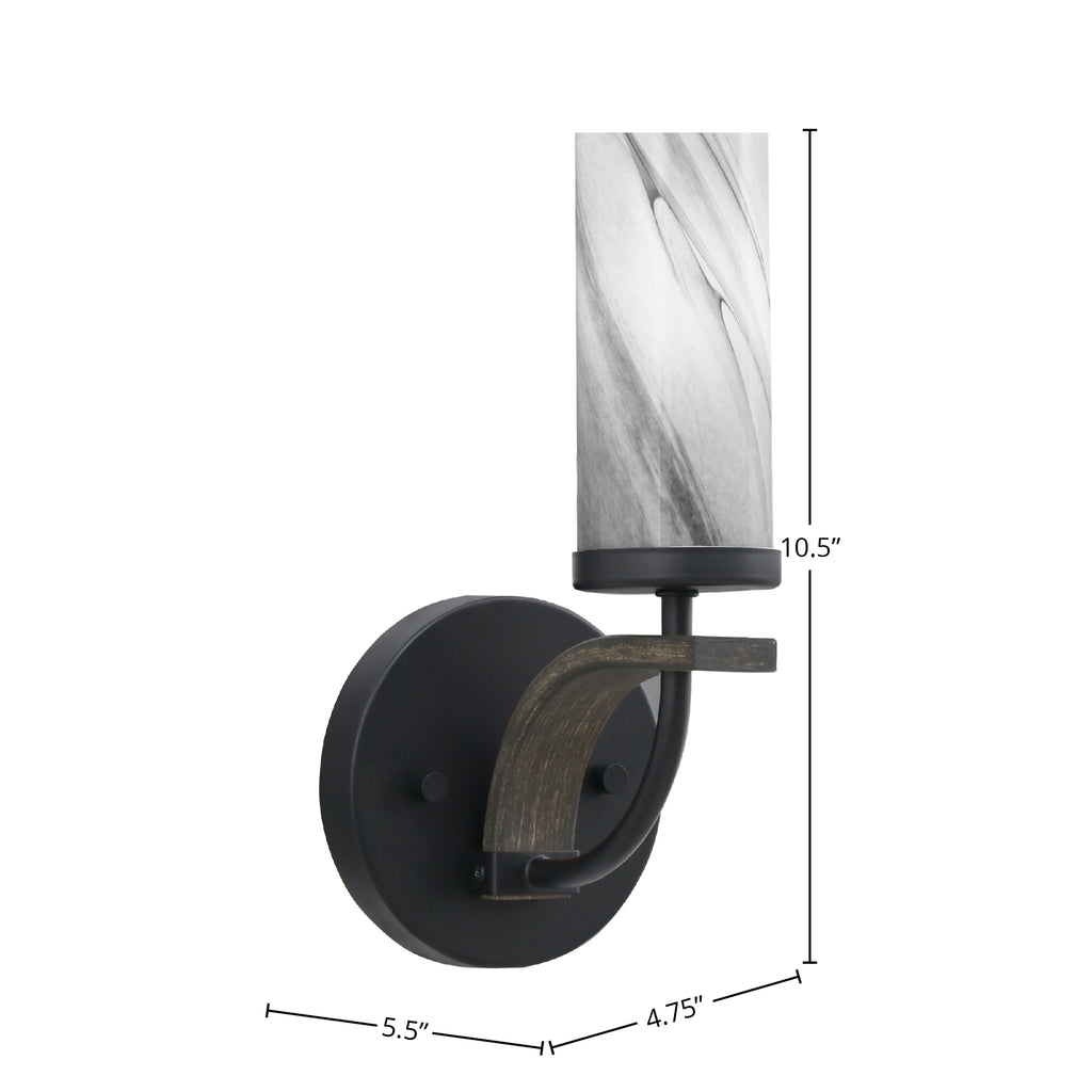 Monterey One Light Wall Sconce in Matte Black & Painted Distressed Wood-look Metal with 2.5" Onyx Swirl Shade
