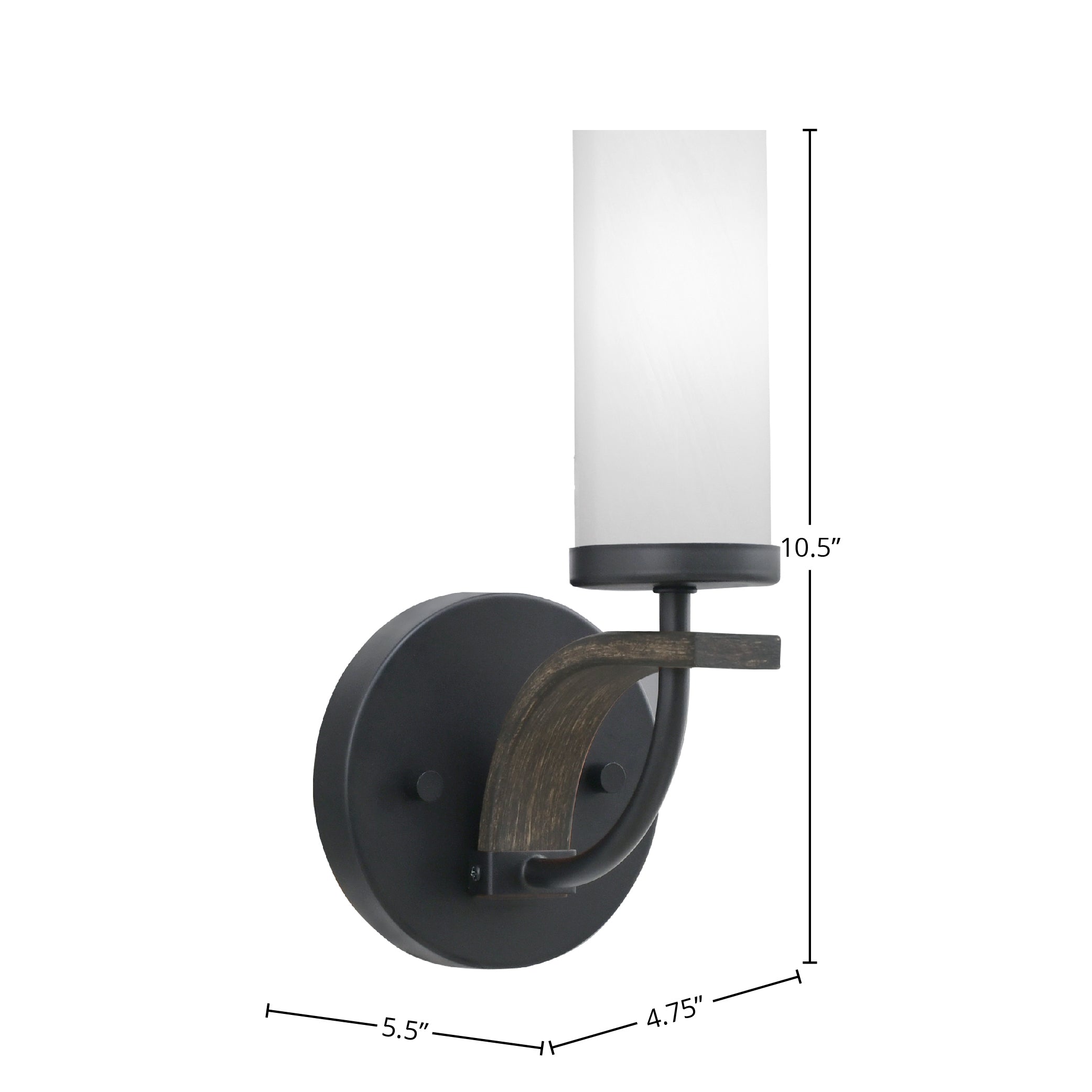 Monterey One Light Wall Sconce in Matte Black & Painted Distressed Wood-look Metal with 2.5" White Marble Shade
