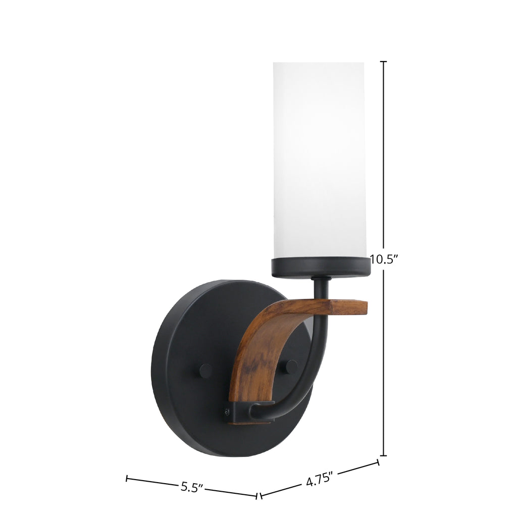 Monterey One Light Wall Sconce in Matte Black & Painted Wood-look Metal with 2.5" White Marble Shade