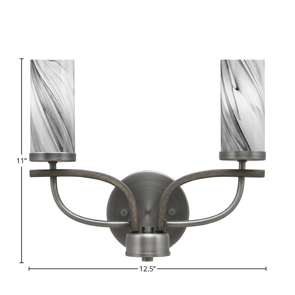 Monterey Two Light Bath Bar in Graphite & Painted Distressed Wood-look Metal with 2.5" Onyx Swirl Shade