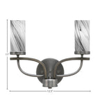 Monterey Two Light Bath Bar in Graphite & Painted Distressed Wood-look Metal with 2.5" Onyx Swirl Shade