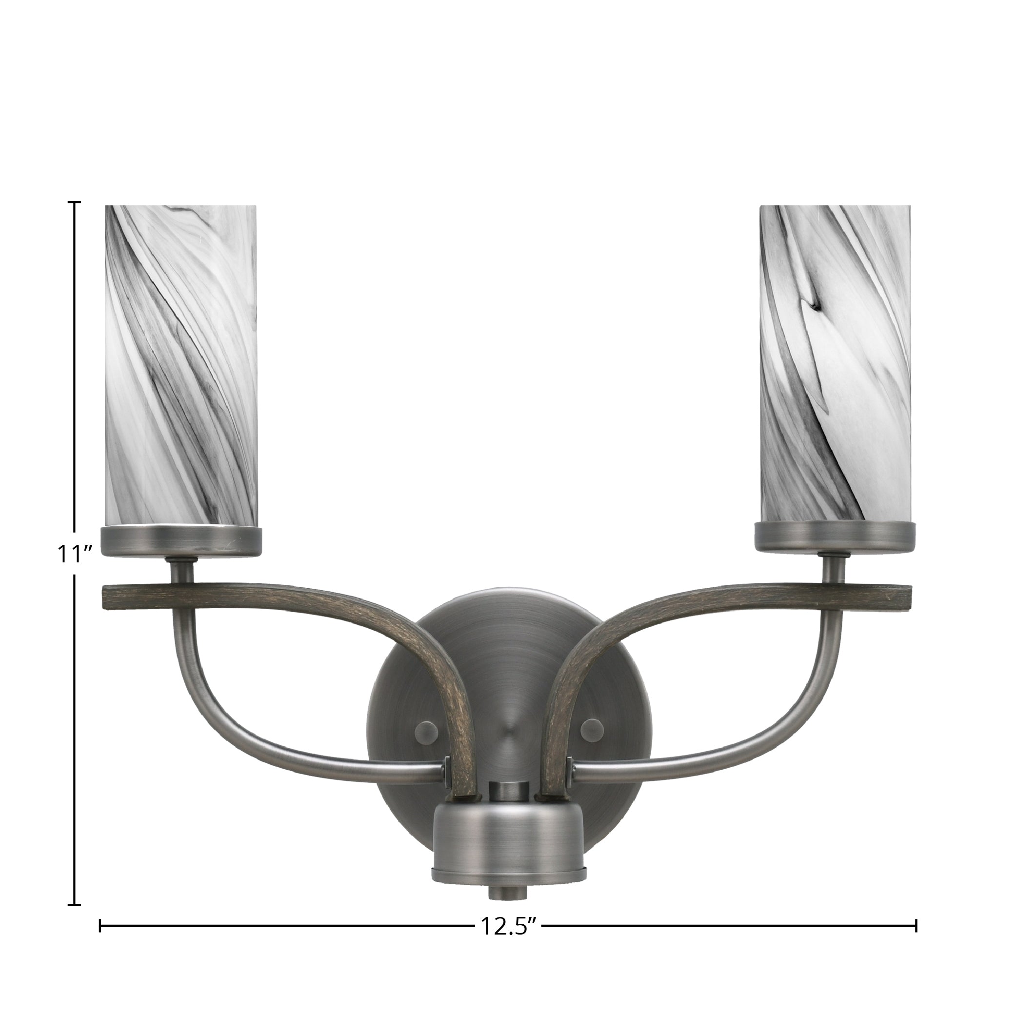 Monterey Two Light Bath Bar in Graphite & Painted Distressed Wood-look Metal with 2.5" Onyx Swirl Shade