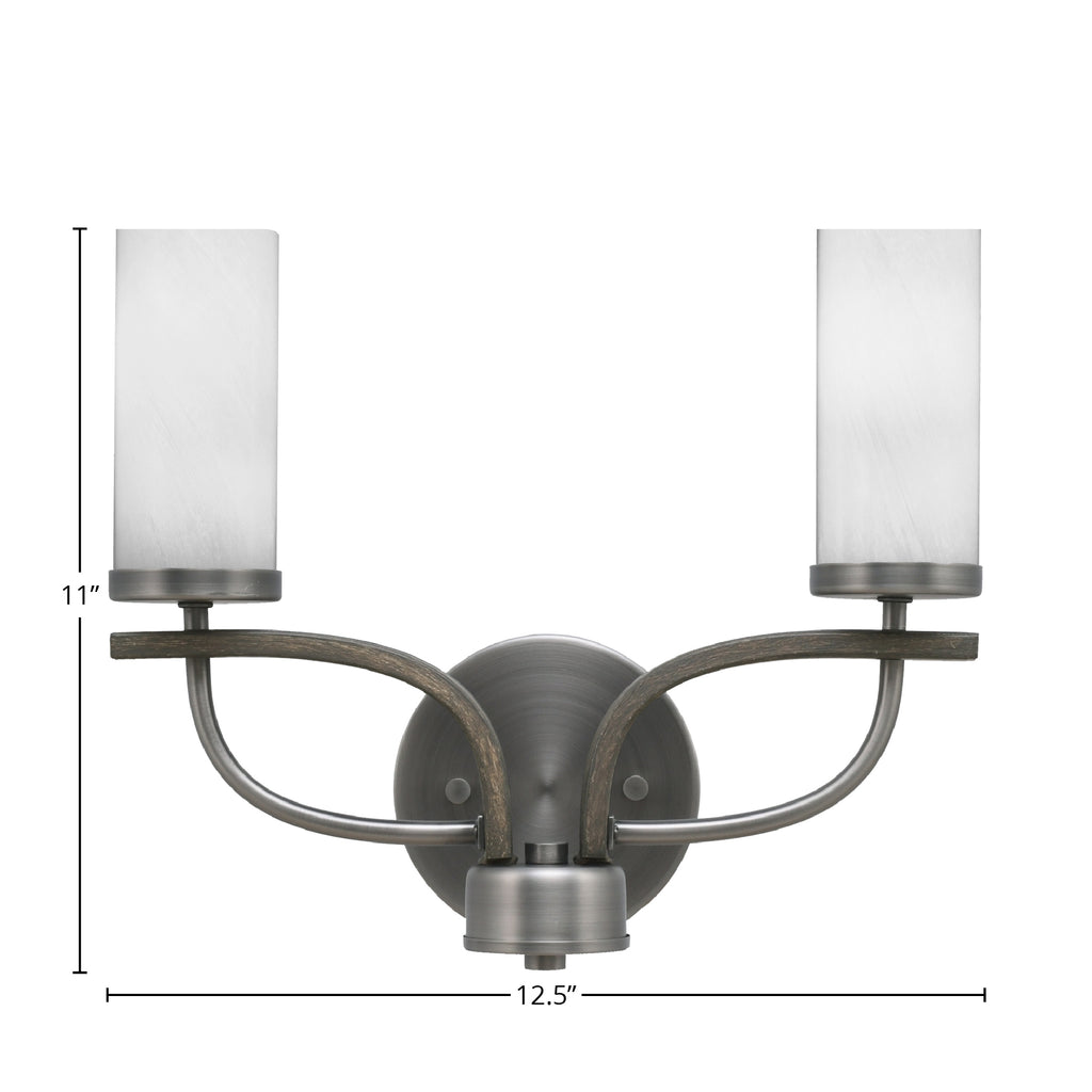 Monterey Two Light Bath Bar in Graphite & Painted Distressed Wood-look Metal with 2.5" White Marble Shade