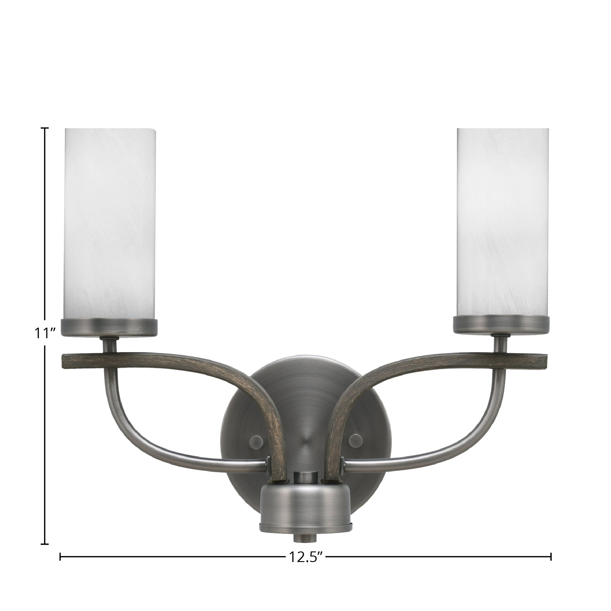 Monterey Two Light Bath Bar in Graphite & Painted Distressed Wood-look Metal with 2.5" White Marble Shade