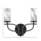 Monterey Two Light Bath Bar in Matte Black & Painted Distressed Wood-look Metal with 2.5" Onyx Swirl Shade