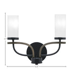Monterey Two Light Bath Bar in Matte Black & Painted Distressed Wood-look Metal with 2.5" White Marble Shade