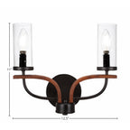 Monterey Two Light Bath Bar in Matte Black & Painted Wood-look Metal with 2.5" Clear Bubble Shade
