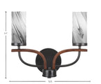Monterey Two Light Bath Bar in Matte Black & Painted Wood-look Metal with 2.5" Onyx Swirl Shade