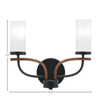 Monterey Two Light Bath Bar in Matte Black & Painted Wood-look Metal with 2.5" White Marble Shade