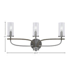 Monterey Three Light Bath Bar in Graphite & Painted Distressed Wood-look Metal with 2.5" Clear Bubble Shade