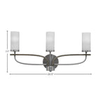 Monterey Three Light Bath Bar in Graphite & Painted Distressed Wood-look Metal with 2.5" White Marble Shade