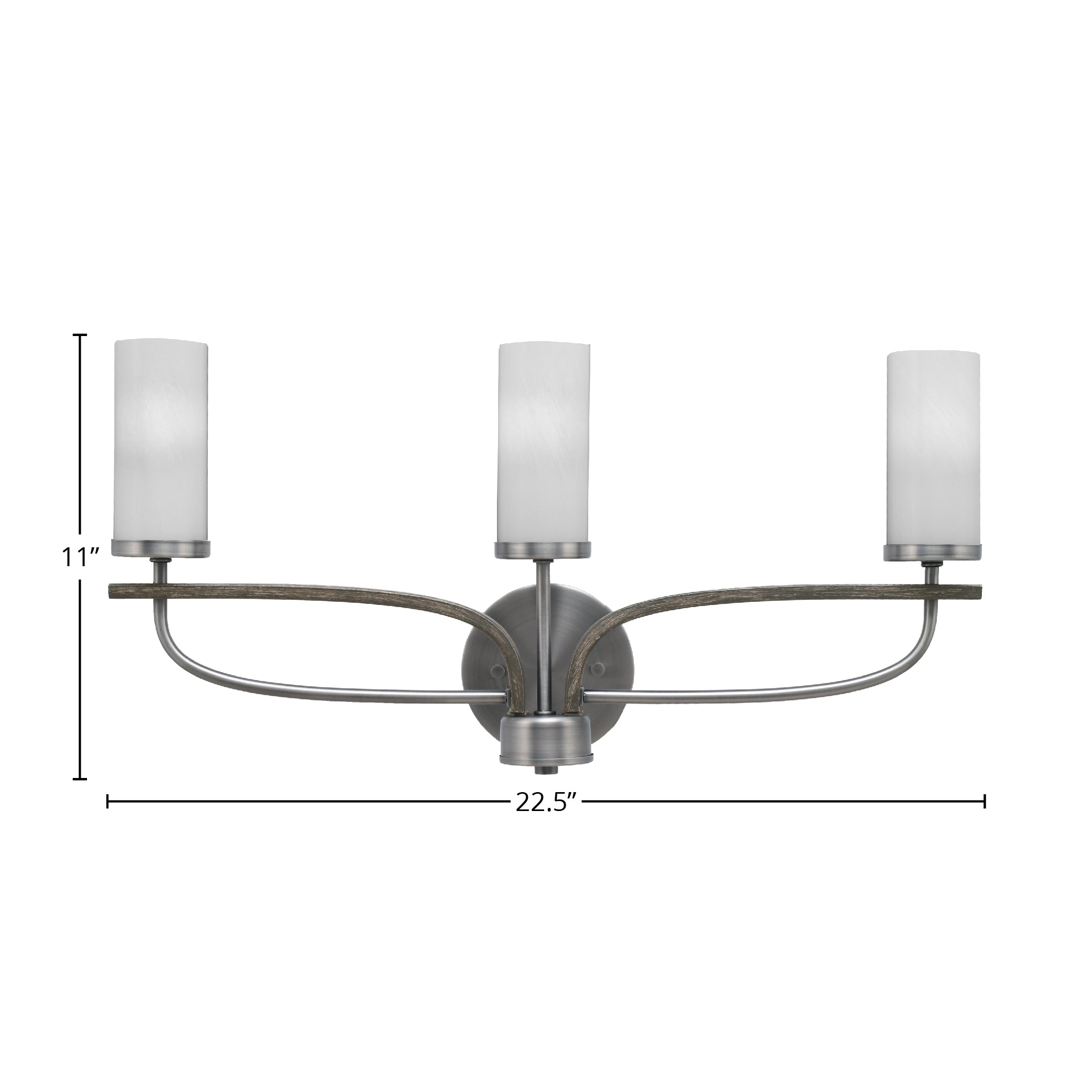 Monterey Three Light Bath Bar in Graphite & Painted Distressed Wood-look Metal with 2.5" White Marble Shade