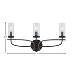 Monterey Three Light Bath Bar in Matte Black & Painted Distressed Wood-look Metal with 2.5" Clear Bubble Shade