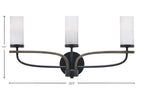 Monterey Three Light Bath Bar in Matte Black & Painted Distressed Wood-look Metal with 2.5" White Marble Shade