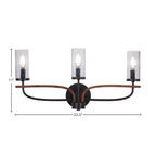 Monterey Three Light Bath Bar in Matte Black & Painted Wood-look Metal with 2.5" Clear Bubble Shade