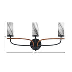 Monterey Three Light Bath Bar in Matte Black & Painted Wood-look Metal with 2.5" Onyx Swirl Shade