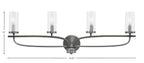 Monterey Four Light Bath Bar in Graphite & Painted Distressed Wood-look Metal with 2.5" Clear Bubble Shade