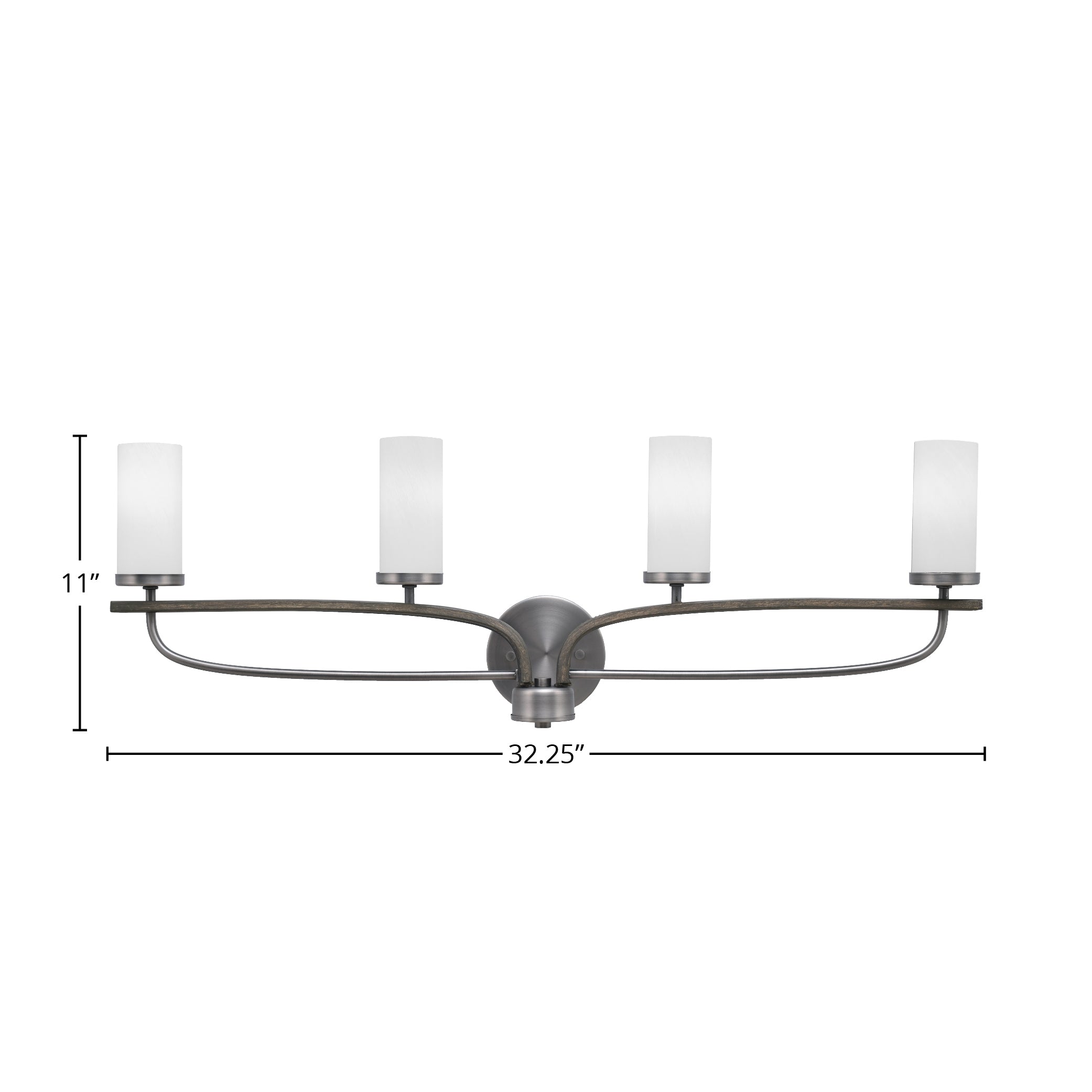 Monterey Four Light Bath Bar in Graphite & Painted Distressed Wood-look Metal with 2.5" White Marble Shade