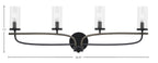 Monterey Four Light Bath Bar in Matte Black & Painted Distressed Wood-look Metal with 2.5" Clear Bubble Shade