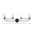 Monterey Four Light Bath Bar in Matte Black & Painted Distressed Wood-look Metal with 2.5" Onyx Swirl Shade