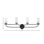 Monterey Four Light Bath Bar in Matte Black & Painted Distressed Wood-look Metal with 2.5" White Marble Shade