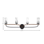 Monterey Four Light Bath Bar in Matte Black & Painted Wood-look Metal with 2.5" Onyx Swirl Shade