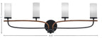 Monterey Four Light Bath Bar in Matte Black & Painted Wood-look Metal with 2.5" White Marble Shade