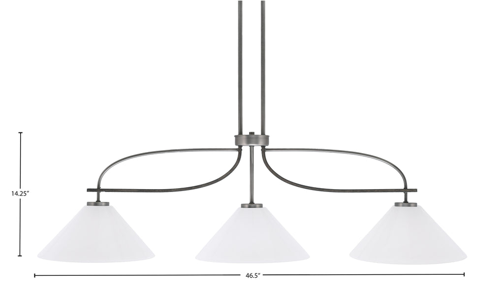 Monterey Three Light Island Pendant in Graphite & Painted Distressed Wood-look Metal with 12" White Marble Shade