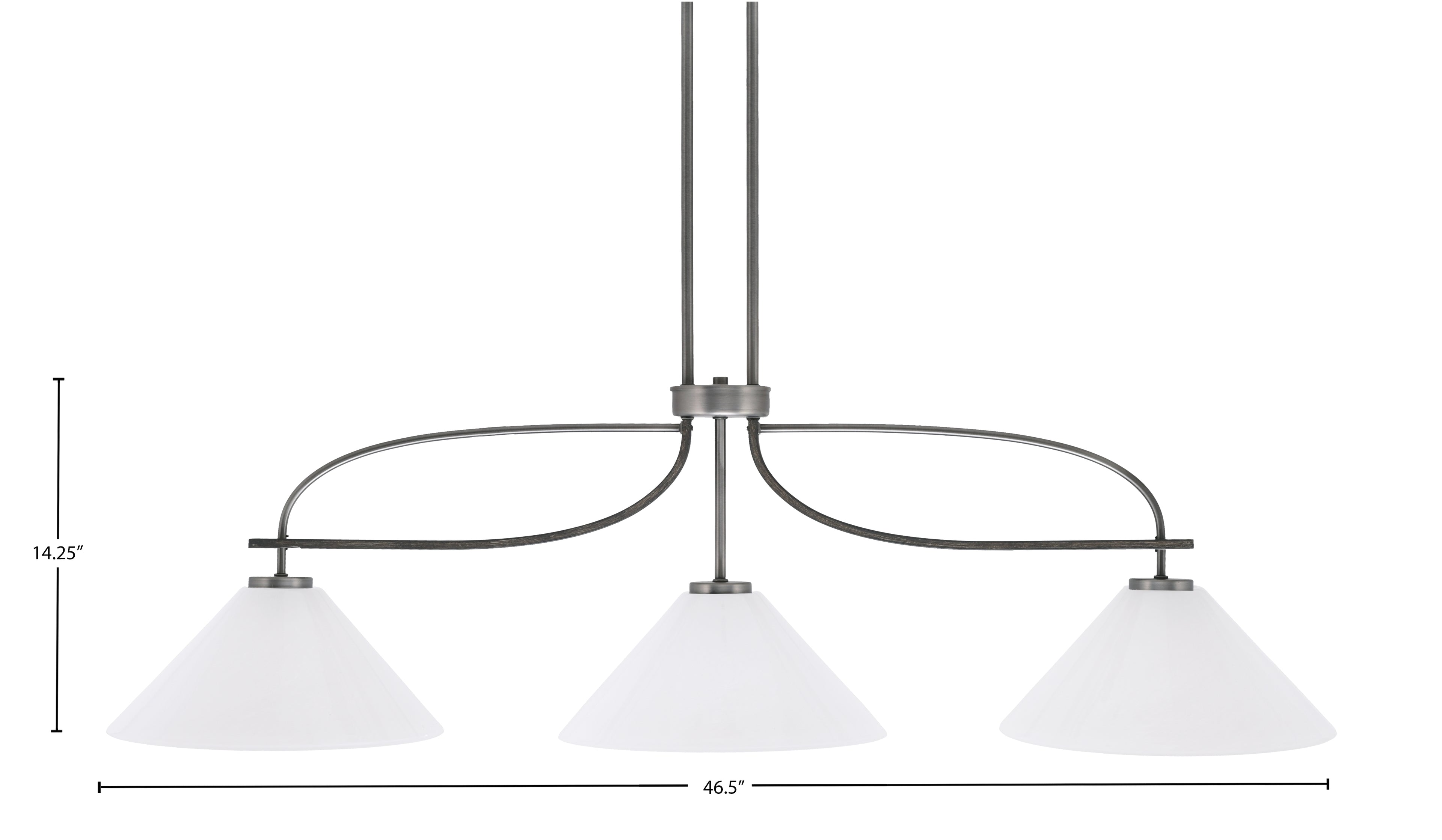 Monterey Three Light Island Pendant in Graphite & Painted Distressed Wood-look Metal with 12" White Marble Shade